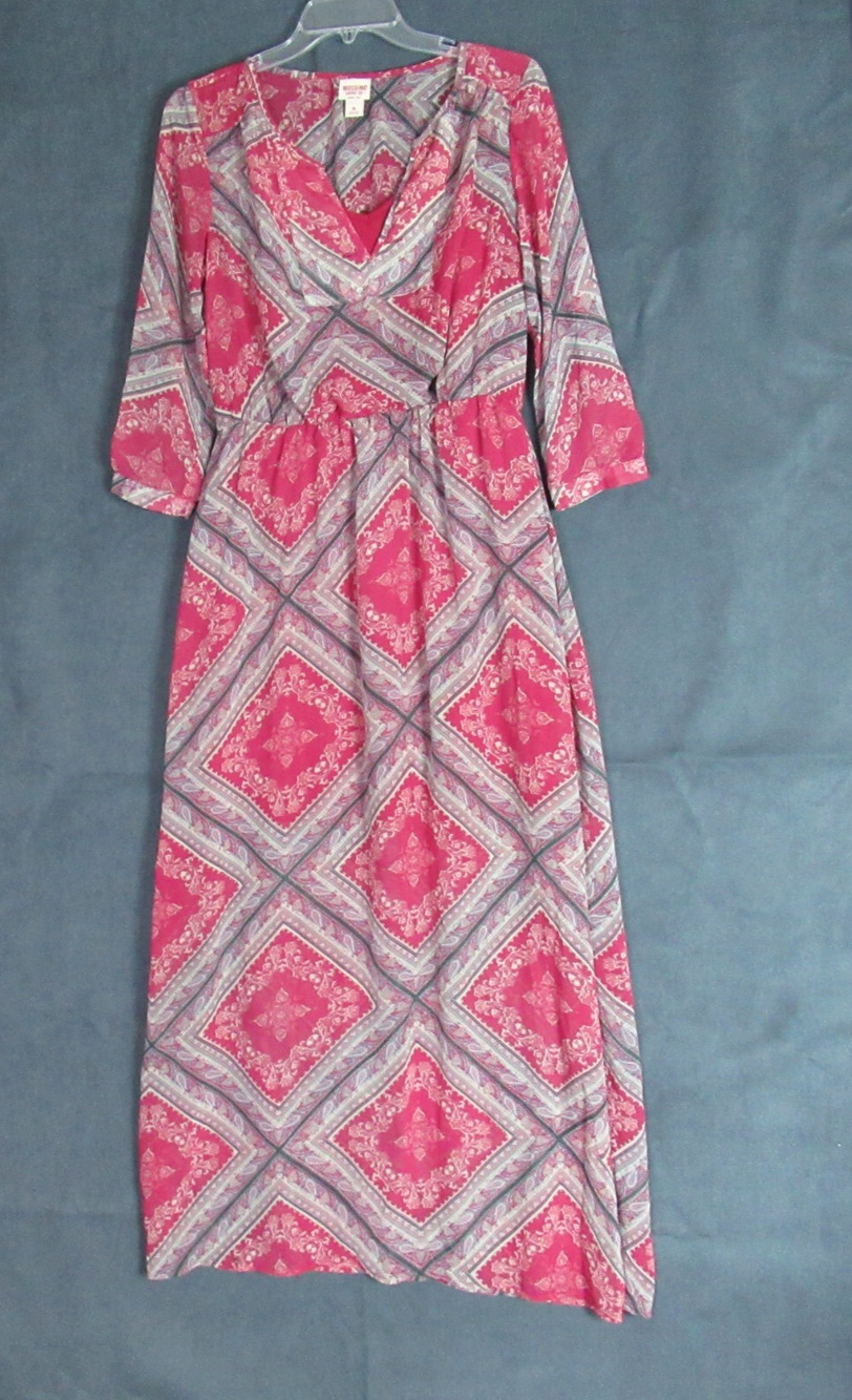 Mossimo Dress Womens Medium Red Sheer Floral Paisley Maxi Boho Chic Hippie Retro